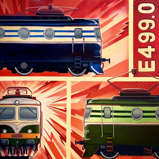 POPojedem! - Pod proudem 70x70, akryl na plátně